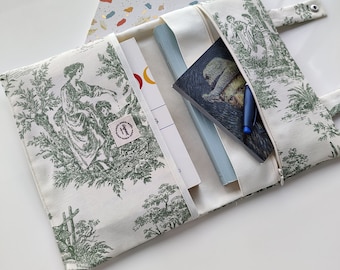 Toile de Jouy fabric , Book Sleeve, Book Bag, Book Purse, Book Protector, Book and Kindle Accessory, Book Cover, Book Pouch, Christmas Gift