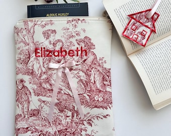 Toile de Jouy Book Sleeve ,Handmade Custom Book Sleeve, Personalized Book Cover, Gift for Bookworms & Readers, Embroidered Book Sleeve