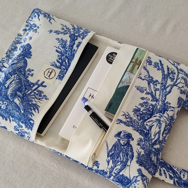 Toile de Jouy Fabric,Book Sleeve, Book Bag, Book Purse, Book Protector, Bookish Gifts, Book and Kindle Accessory, Book Cover, Book Pouch