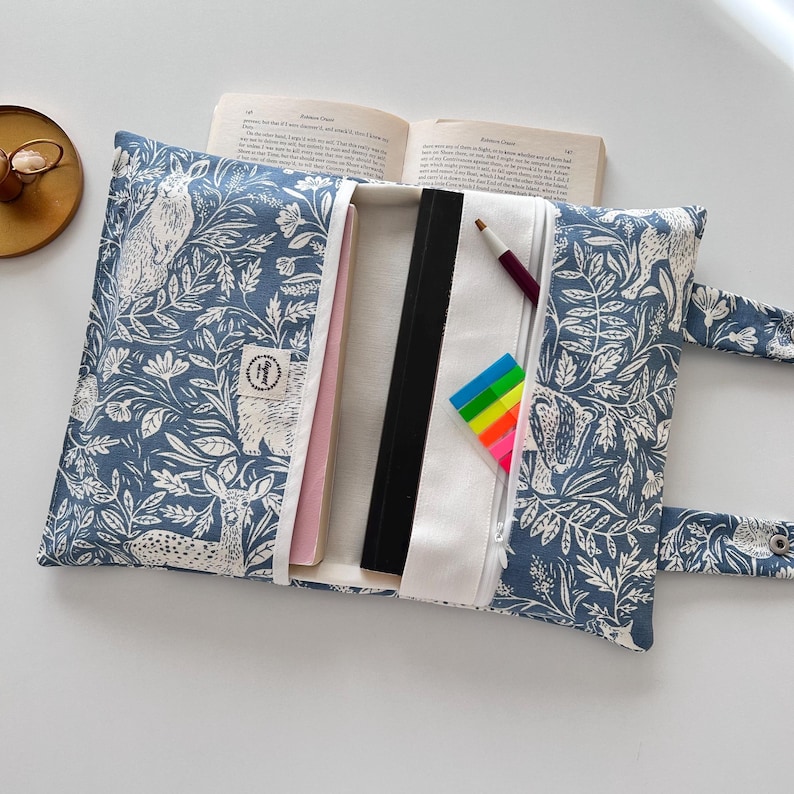 Blue Forest Book Sleeve With Zipper and Double Storage Pockets , Gift ...