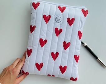 Funda de libro con diseño de corazón romántico - Funda única y hecha a mano - Funda acolchada