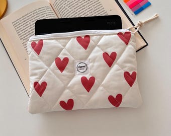 Charmante große Herz Kindle Protecto/Gesteppte Kindle / E-Reader Tasche, Kindle / E-Reader Schutz, Kindle / E-Reader Tasche