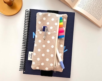 Schattige stoffen etui met stippen – etui met ritssluiting en elastische band – handgemaakt briefpapier cadeau – terug naar school-cadeau