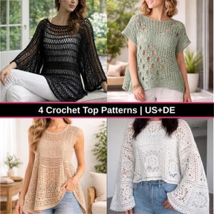 Boho Crochet Tunic Pattern Bundle, Boho Dress & Tunic Patterns, Bell Sleeve Crochet, Lace Summer Cover Up, PDF Tutorial US + DE