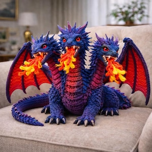 Patrón de dragón realista a crochet en PDF, juguete de dragón amigurumi, dragón de peluche de fantasía, tutorial de peluche DIY, descarga instantánea