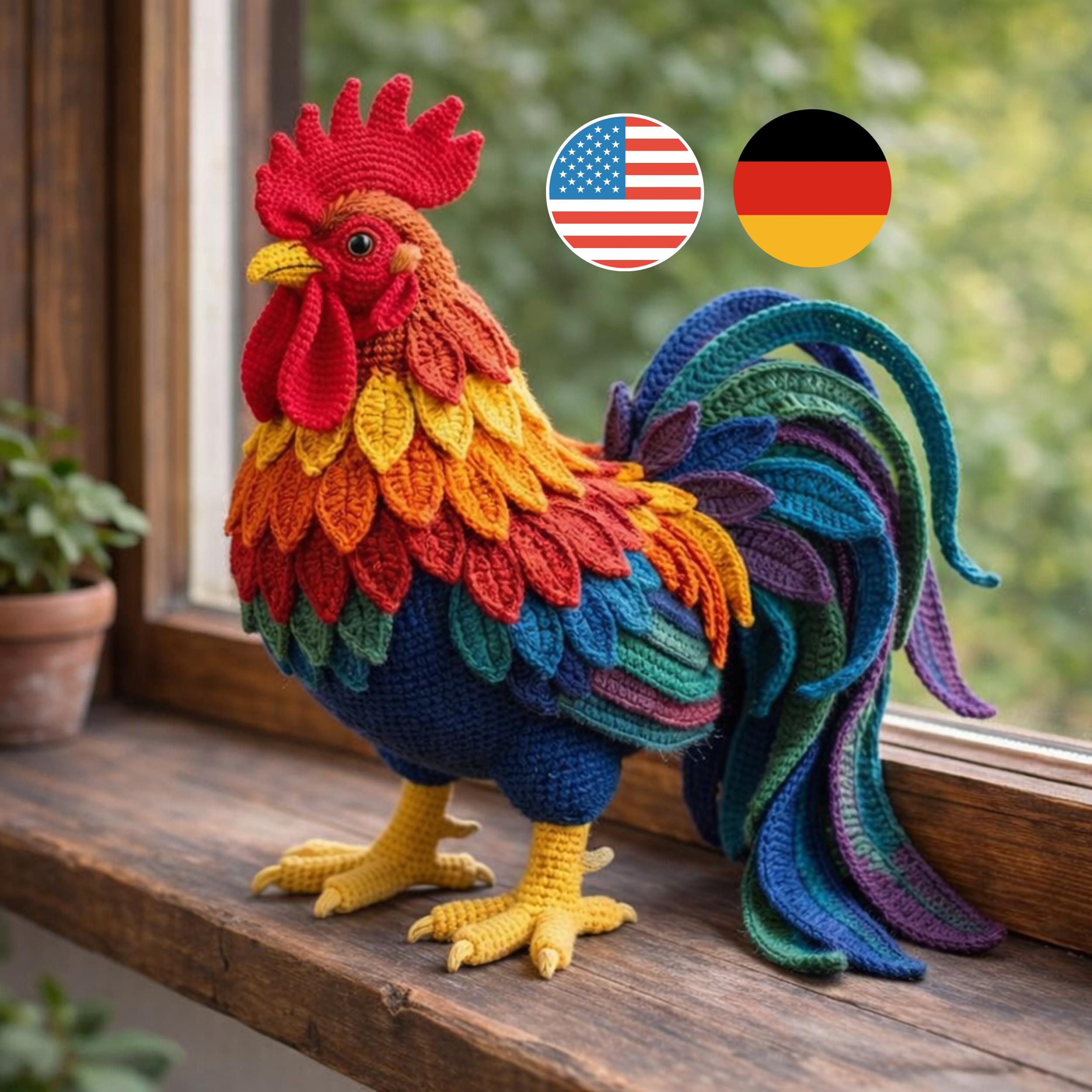 30 Rooster Crochet Patterns to Add Farmhouse Charm to Your Home Decor 21 Giant Rainbow Rooster Crochet Pattern PDF