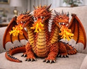 Dragon Crochet Pattern PDF, Amigurumi Dragon Toy, 3 Headed Dragon Amigurumi, Fire Breathing Monster Toy, English & German