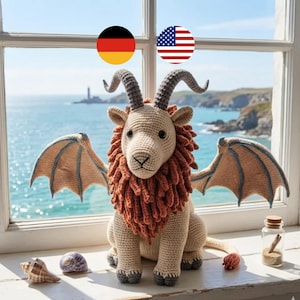 Chimera Amigurumi Crochet Pattern PDF | Mythical Lion-Goat-Dragon | Wire Wings & Horns | Advanced | EN+DE