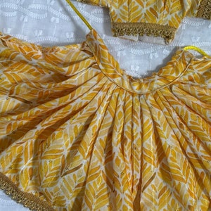 Yellow Printed Cotton Dress with Sequin Work for Radha Krishna