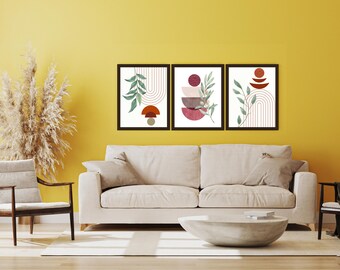 Conjunto de láminas botánicas abstractas de estilo bohemio / Arte mural minimalista en tonos neutros (descarga digital)