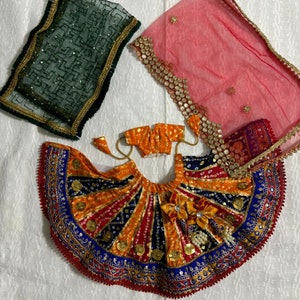 Handmade Multi-Color Bandhani Dress for 12-inch Radha Krishna Idol