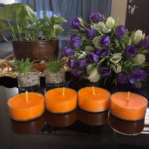 Bernstein & Oudh Teelichter Set | Hand gegossene Sojawachs Kerzen | Aromatherapie Wohnkultur
