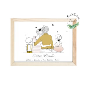 Póster familiar - Texto personalizable - Decoración de pared - Niños - Juntos - Póster - Marco - Póster