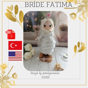 Virkmönster för muslimsk bruddocka, Amigurumi-hijabdocka för bröllop (PDF) Engelska