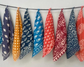 Set of 10 Mud printed Indian cotton Bandana Scarf,Foulard,Neckerchief,Necktie Face Mask,Hijab,Hand Made Gift for Mom,Dad,Wife,Husband