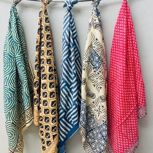 Set of 5 Indian hand block printed cotton Square scarves, valentine gift for him or her, gift items, mothers, fathers day gift