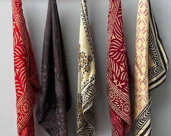 Set Of 5 Handmade Luxury Silk Bandana from india | Hand printed Silk Head Scarf | Unique Hair Tie | Premium Fashion Accessory