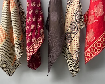 Set of 5 Handmade Silk Bandana scarf,Hand Block print Neckerchief,Necktie,Neckband,set of Handmade bandana gift,valentine gift item
