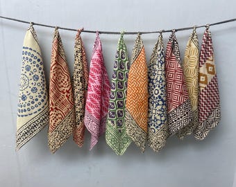 Set of 10  Hand Block Print Bandana Scarves | Face & Neck Wrap ,everyday style , gift for her ,custum option available, bulk discount