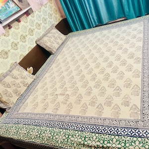 Indian Handmade Cotton Bedspread - Block Print King Bed Cover