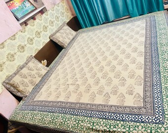 Indian Handmade Cotton Bedspread - Block Print King Bed Cover