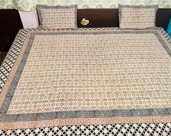 Boho Indian Bedspread - Handmade Block Print Cotton King Size Bed Cover