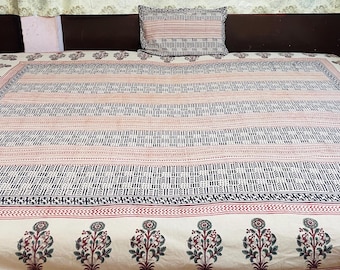 Handcrafted Indian Cotton Bedspread - Block Print King Size Bed Sheet
