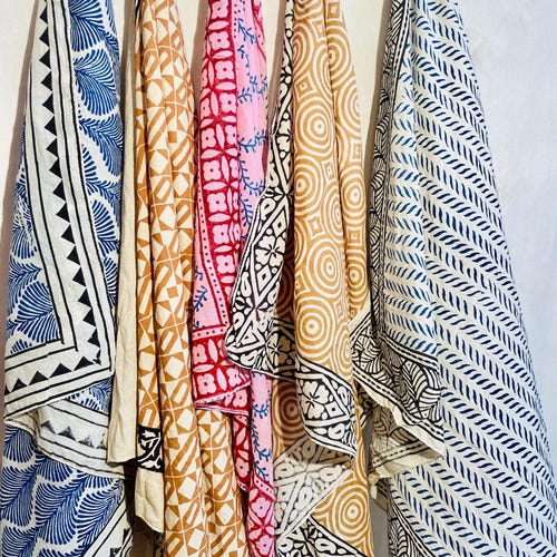 Lot de 5 foulards bandana fabriqués à la main | Châle pour le visage et le cou à imprimé bloc