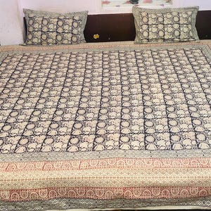 Handmade Indian Cotton Bedspread - Block Print King Size Bed Sheet