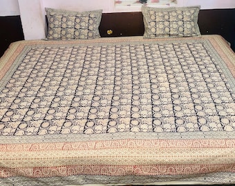Handmade Indian Cotton Bedspread - Block Print King Size Bed Sheet