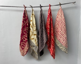 Set of 5 Hand Made Luxury Silk Bandana from india | Hand printed Silk Head Scarf | Unique Hair Tie | Premium Fashion Accessory