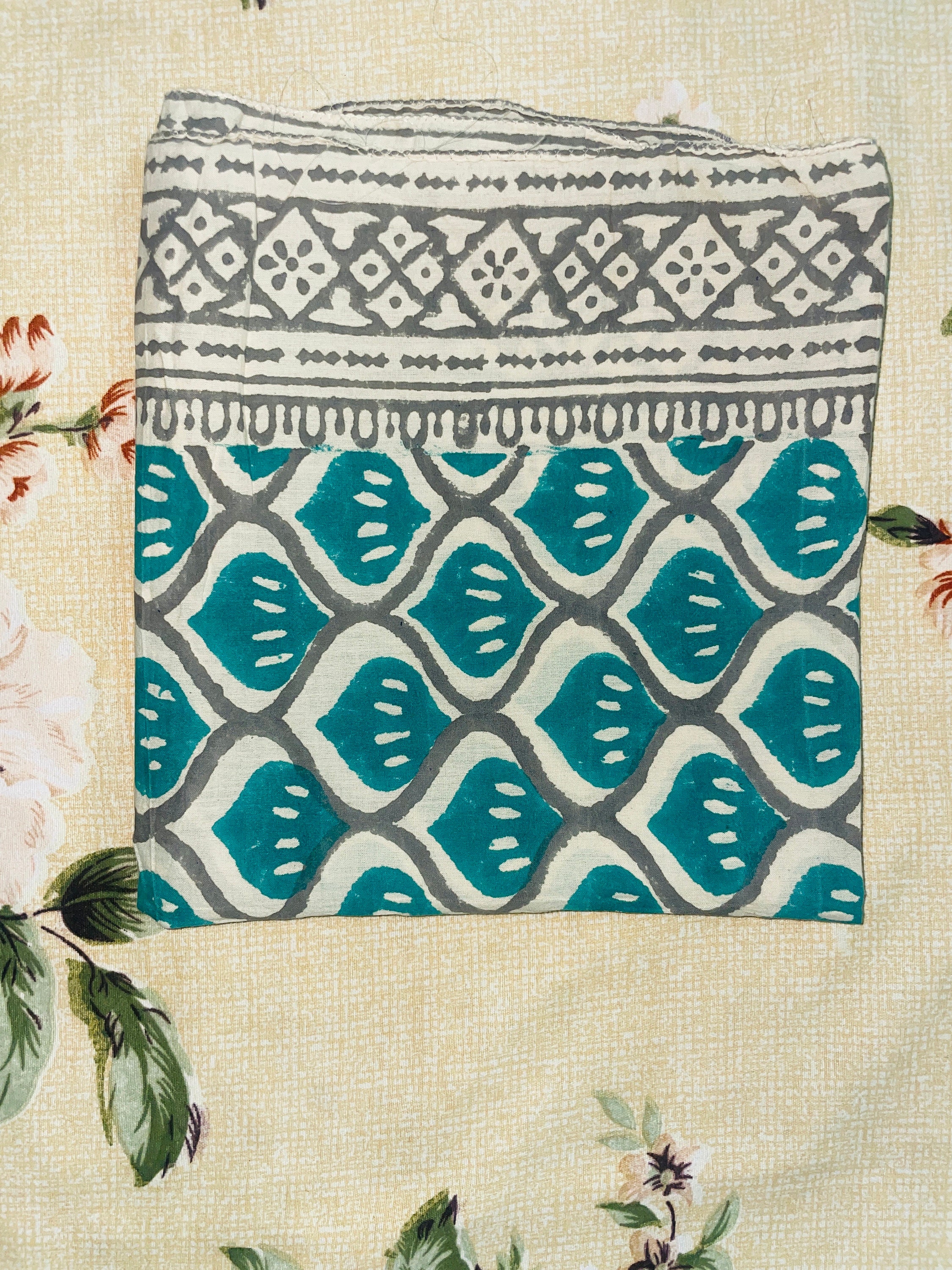 Indian Hand Block Print Cotton Square Scarf - Lightweight Boho Accessory | Silk Head Scarf, Silk Hair Scarf, Silk Mask