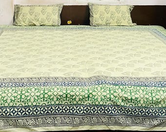 Indian Block Printed Bedspread - Cotton King Size Bed & Sofa Cover