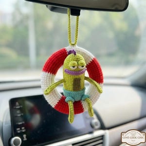 Handmade Lazy Floatie Fish Crochet Car Hanging, Relaxing Summer Cartoon Decor