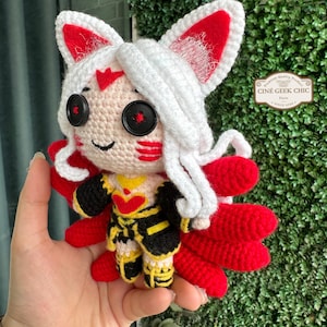 Ahri-Immortalized-Inspired Crochet Doll | Fanmade Nine-Tailed Fox Plush | Handmade Fantasy Heroine Amigurumi | Game Character Collectible