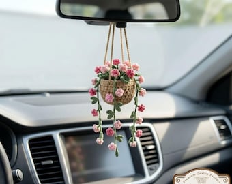 Handgemaakte gehaakte bloem wijnstok auto hangend, bloesem spiegel bedeldecor