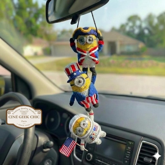 Set of 3 Minion Car Hanging Charms | Fanmade Crochet Minion Plushies | Cute  America250 Decor | Amigurumi Minion Gifts | America 250