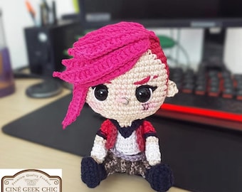 Vi-Inspired Doll Crochet| Fanmade Vi-Plush Amigurumi | Handmade Pink-Haired Brawler | Punk Fighter Yarn Doll | Gamer Gift Idea