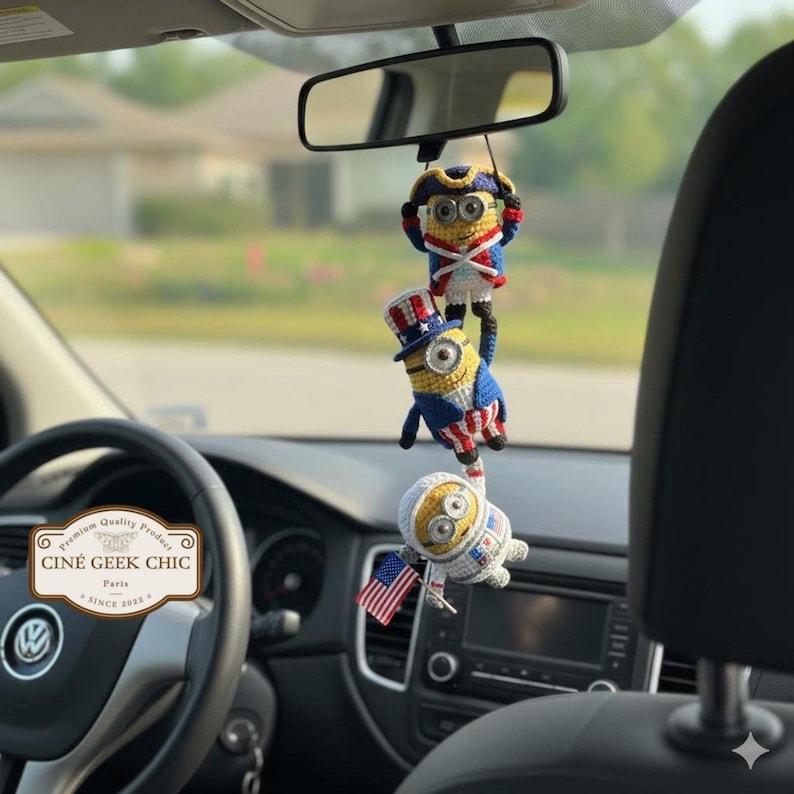 Set of 3 Minion Car Hanging Charms | Fanmade Crochet Minion Plushies | Cute  America250 Decor | Amigurumi Minion Gifts | America 250