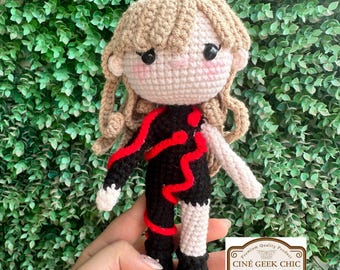 Taylor-Swiftie-Inspired Crochet Dolls | Eras-Tour Outfit Dolls | Handmade Black Red Jumpsuit | Reputation Dress| Taylor-Swift figurine