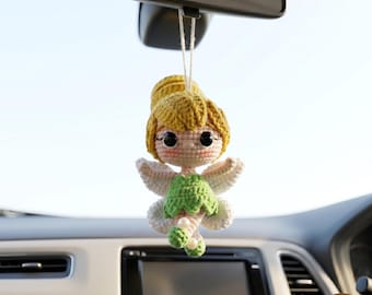 Handmade Tinker Bell Princess Crochet Car Hanging, Fairy Wings Charm
