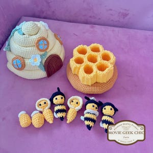 Beehive with Bee Family Crochet Set | Handmade Bee House Plush | Interactive Amigurumi Toy | Montessori Toy |Nature-Inspired Gift | Toy Set