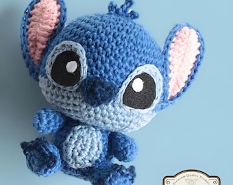 Boneco de crochê amigurumi inspirado no Stitch | Boneco de pelúcia monstro alienígena azul | Brinquedo de pelúcia macio | Presente adorável para fãs do Stitch