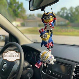 Set of 3 Minion Car Hanging Charms | Fanmade Crochet Minion Plushies | Cute  America250 Decor | Amigurumi Minion Gifts | America 250