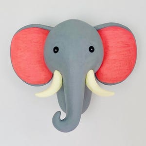 Elephant Head Wall Decor – Safari Animal Wall Mount for Nursery – Handmade Elephant Head on Wall Hanging