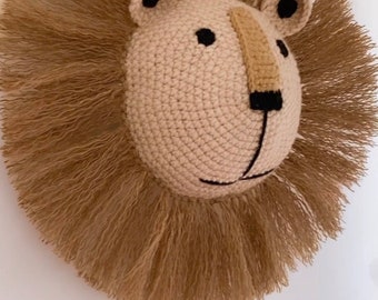 Handmade Lion Head Wall Hanging - Boho Wall Decoration, Crochet Animal Safari