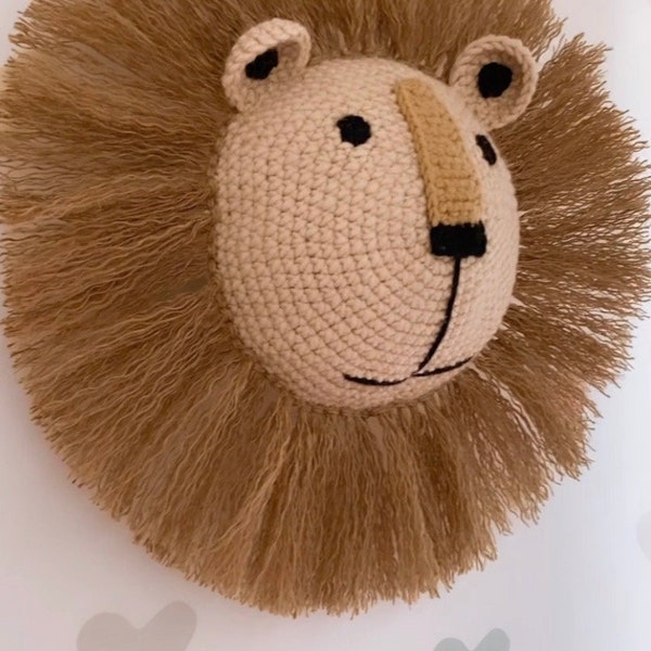 Handmade Lion Head Wall Hanging - Boho Wall Decoration, Crochet Animal Safari