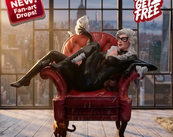 Shadow Feline Burglar Figure | Midnight Claw Thief Femme Statue | Collector Display Model | STL 3D PRINT Files