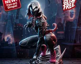 Dark Symbiote Spider Maiden Figure | Shadow Bond Femme Hero Statue | Collector Display Model | STL 3D PRINT Files