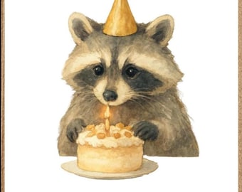 Funny Raccoon Birthday Card | Eat Cake and Sin, Gold Foil Accent (5x7)
